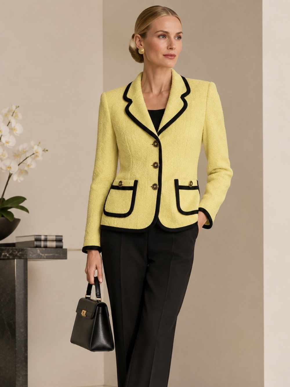 ST. JOHN Collection Santana Knit Button Up Collared Knit Blazer Jacket \\ 4